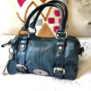 Fossil Blue Leather Small Maddox Satchel Purse - EUC